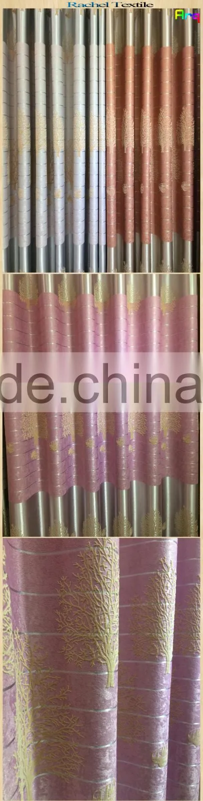 Simple pattern 100% blackout flocked fabrics for curtain in bedroom living room-silk like polyester material