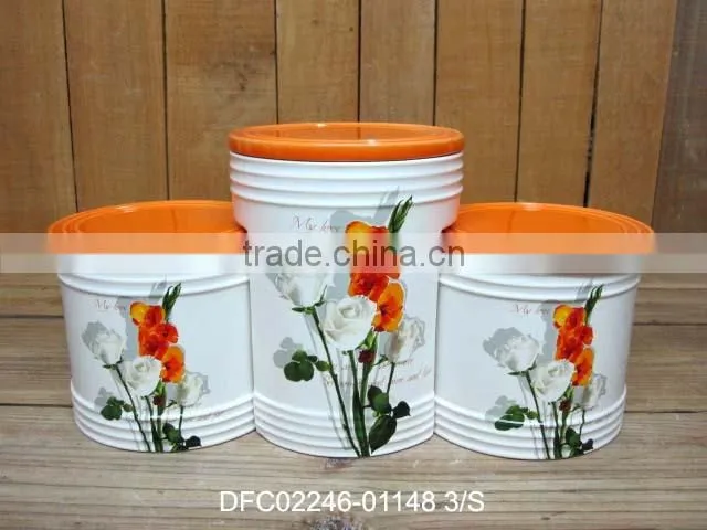 chinese ink decal ceramic creamer mug and sugar bowl set with wooden stand