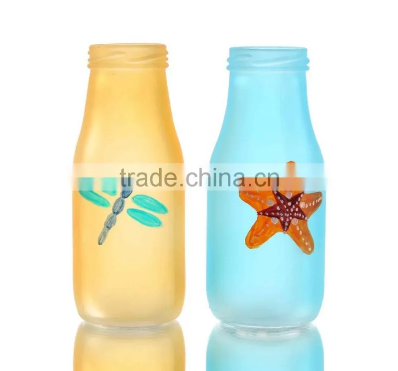 Hand Drawing Frosted Color Glass Vase