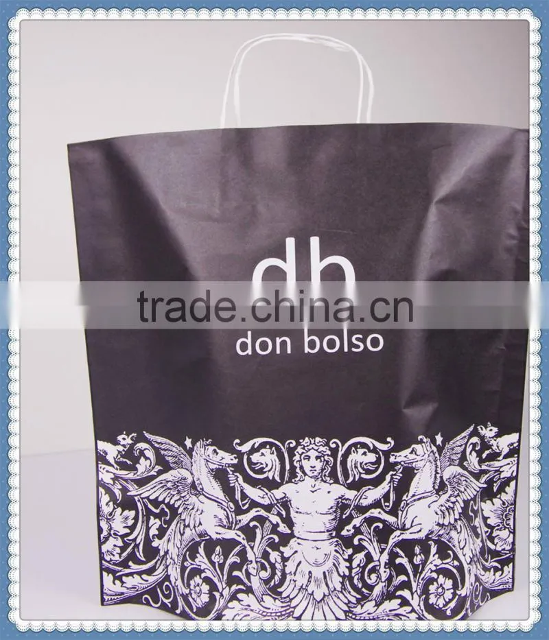 2016 New style design kraft paper bag eco friendly flexo printing with white twisted patch handle