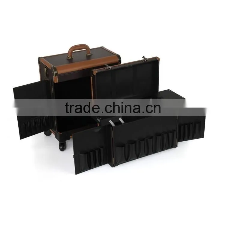 Professional & Stylish pvc trolley beauty case, pvc wheeled makeup case, pvc trolley hairdressing case