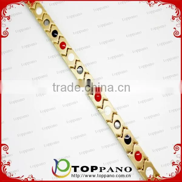 custom engraved stainless steel bracelet high quality gold plated magnetic energy metal bracelet china supplier