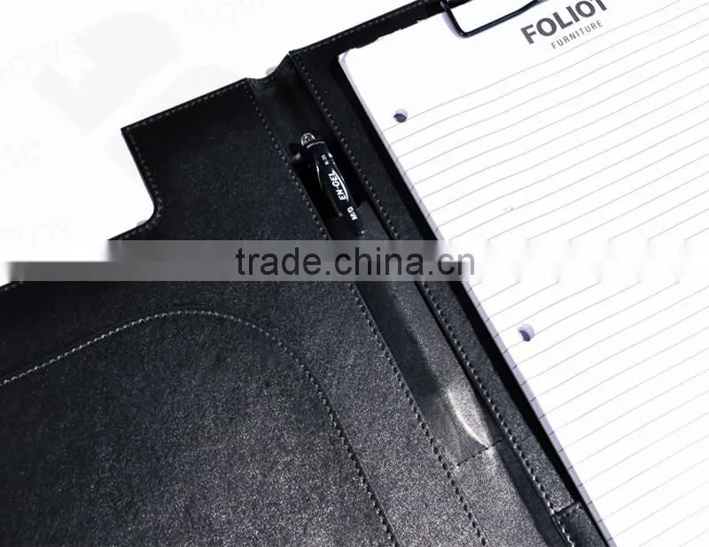 PU double folder with metal clip /clip board holder