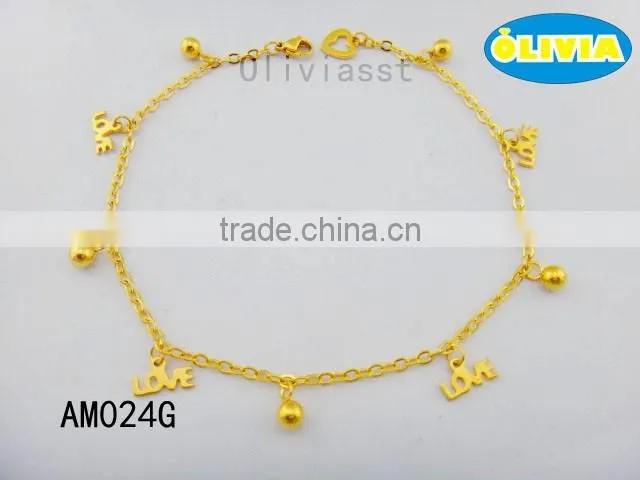 Olivia Jewelry Top Sale Stainless Steel Gold Plated Charm Anklets With Workable Price