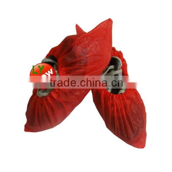 Disposable red pe shoe covers for women