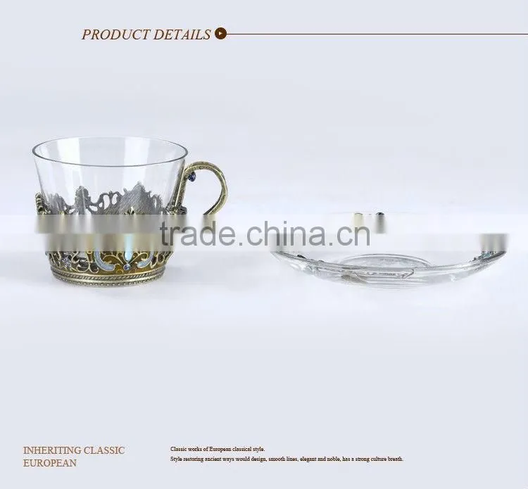 RORO Classic Pattern enamel pewter crystal glass coffee cup set