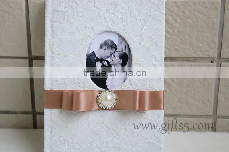 Classical and top quality lace white wedding guest book