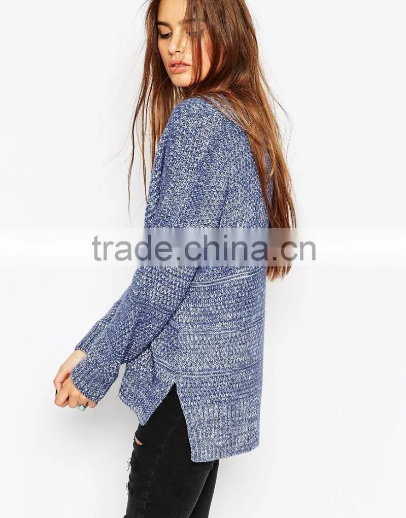 ladies blue knit sweater knitting pattern free V neck chunky tunic thin sweater