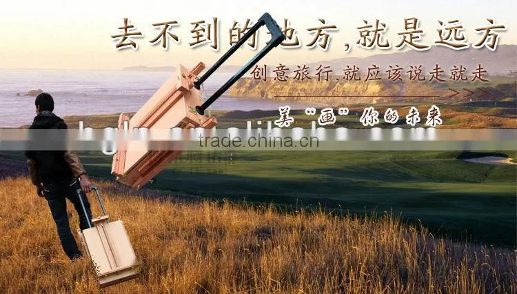 in stock 82*106*140(183)cm professional wooden sketch box easel with hand lever and omni-directional wheel