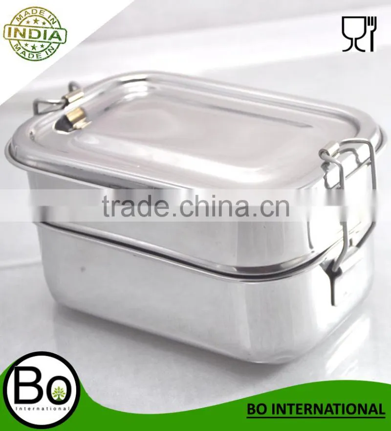 stainless steel bento lunch box two layer 17 x 12 x 8 cm