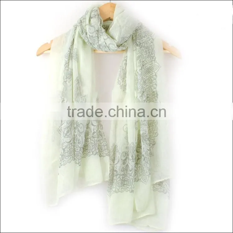 2016 New Fashion Viscose/Velvet Chiffon Scarf (BRZ036-2)