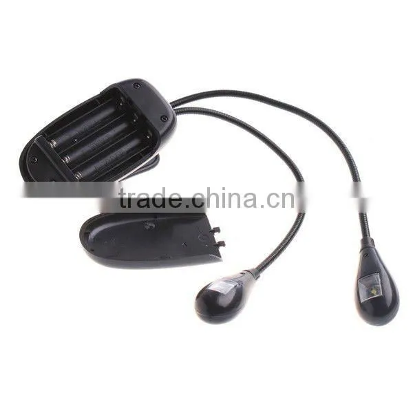 Clip on 2 Dual Arms 2 LED Flexible Book Music Stand Light Lamp Black