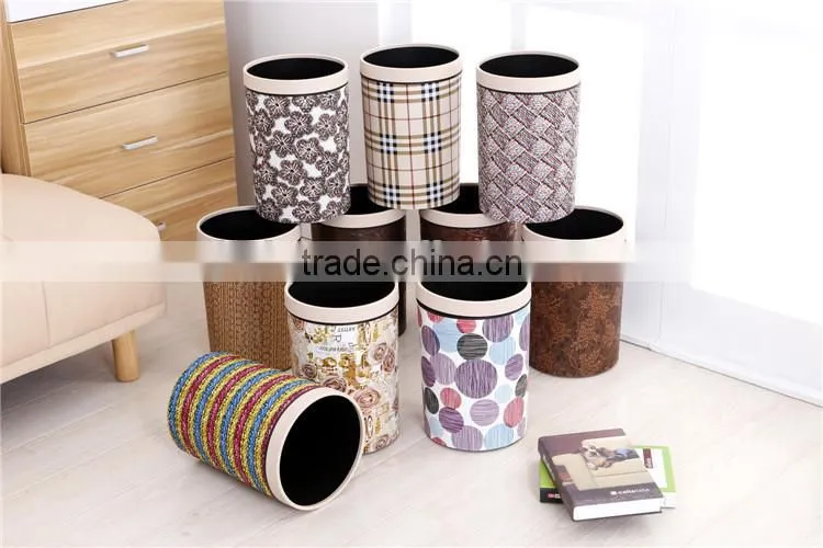 European Style Plastic Leather or Knitted Trash Can Waste Bin Container With Lid 10L