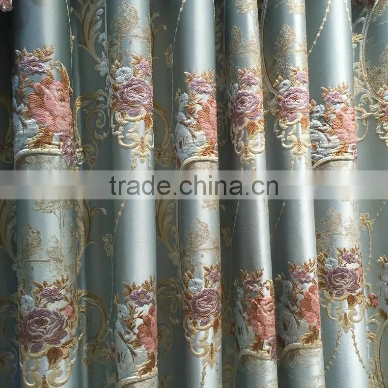 PRS-863 momoda luxury french retro antique curtain with sheers and valance arabian lake blue curtain fabric
