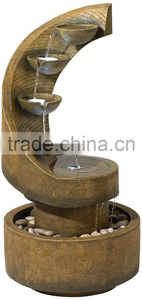 Modern Curved Cascading Zen Fountain with LED Light