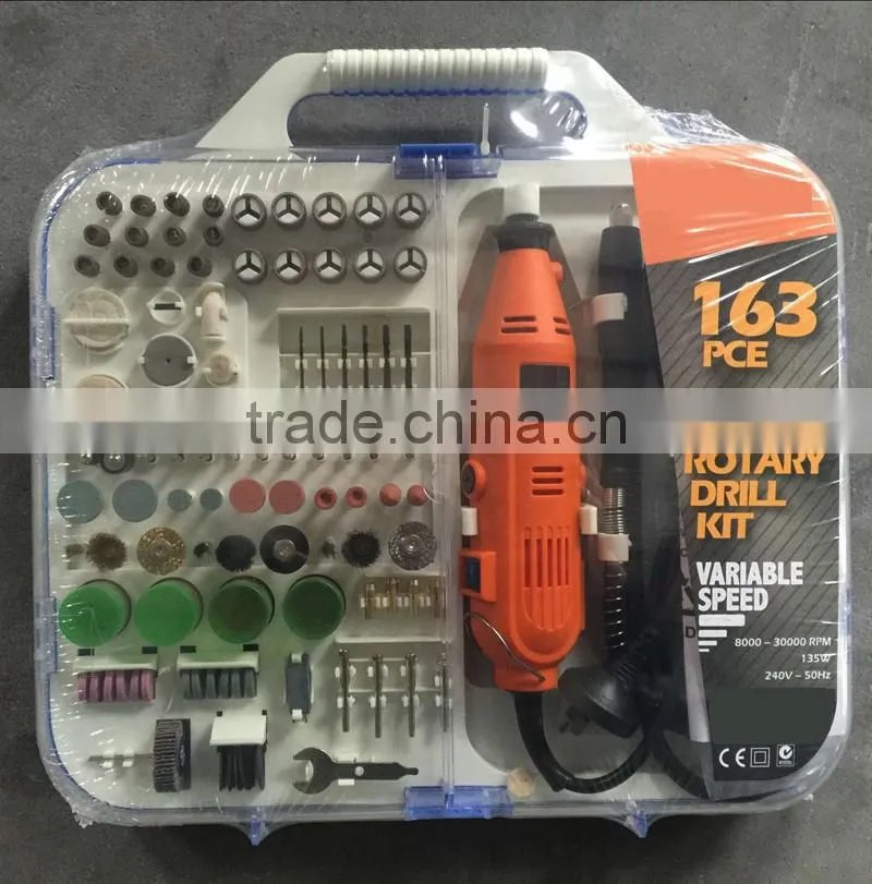163pcs 135W Portable Hobby Mini Grinder Accessory Set with Flex Shaft Handheld Electric Rotary Drill Kit