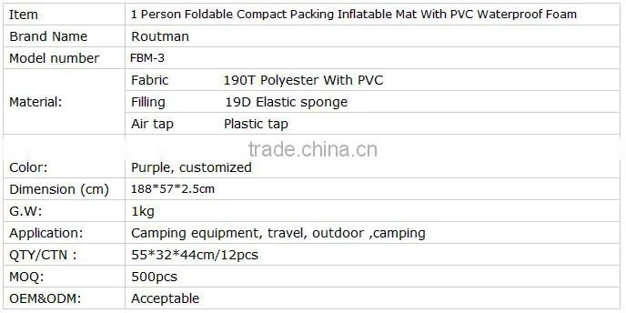 Self Inflating Camping Hiking Picnic Sleeping Mat with Pillow