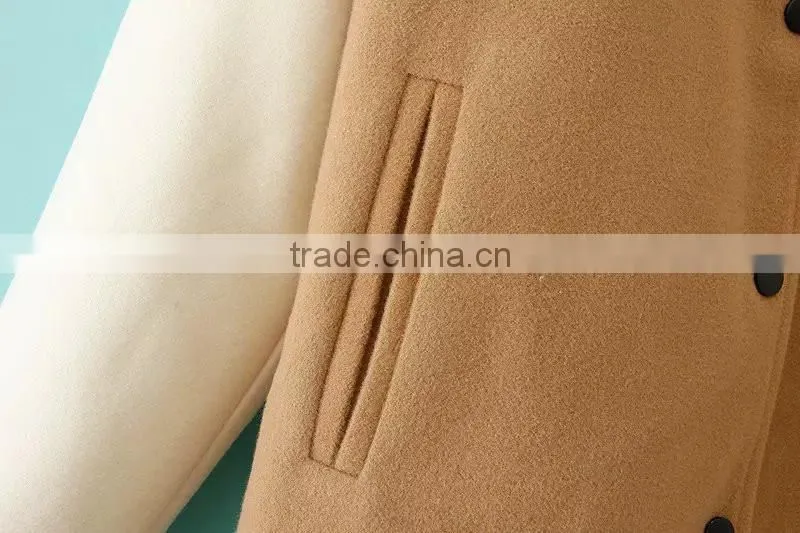 Women Loose Wool Color Matching Baseball Uniform Coats Cheap Clothes Watercolor Crochet College Sports Jackets Wholesale