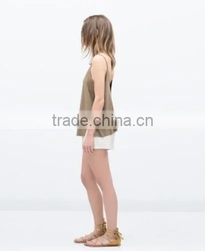 Fashion Women Faux Suede V Neck And Back Strappy Top 2016