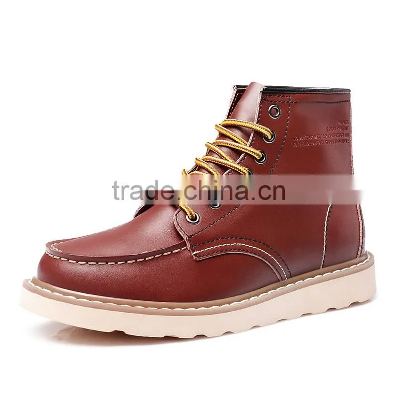 Autumn men leather high top casual shoes sample for adults, winter high upper worker shoes casual brand from china