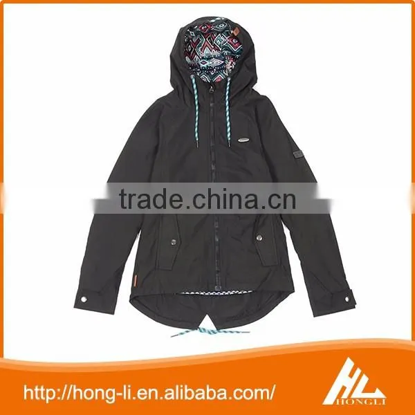 Latest fashion custom plain dyed long sleeve classic women's jacket with hood