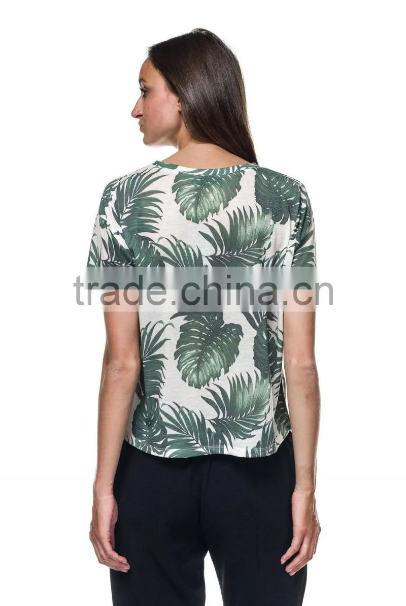 womens all over print t shirt, oversize t shirt woman, leaf print t shirt