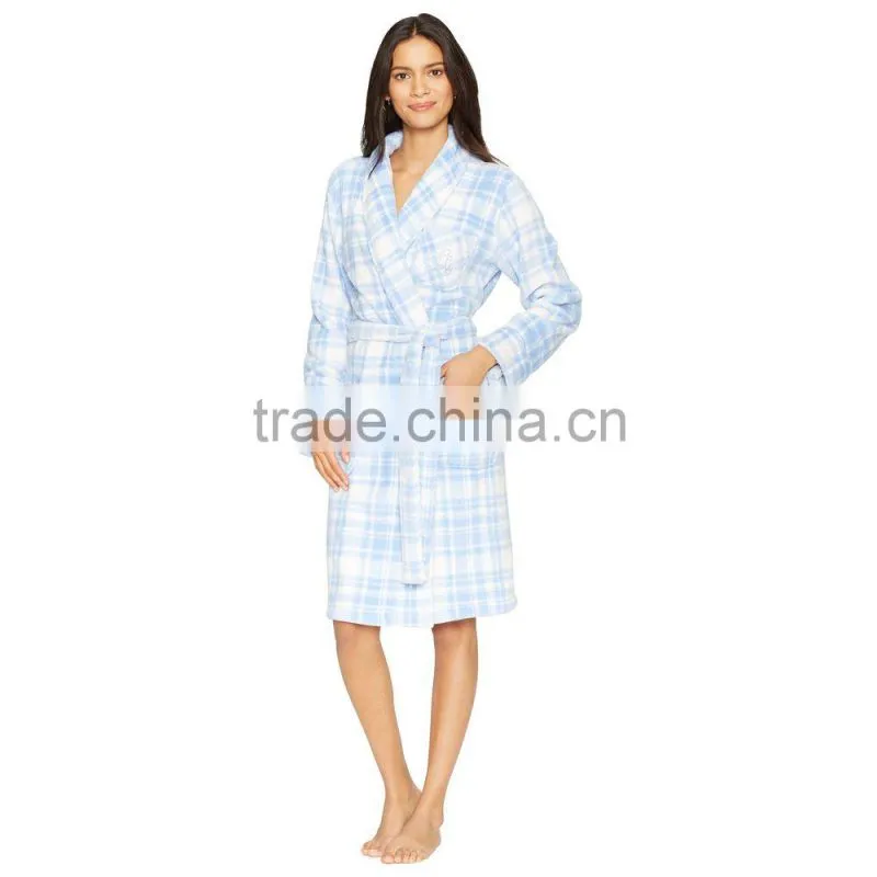 Checked long sleeves dress women winter pyjamas