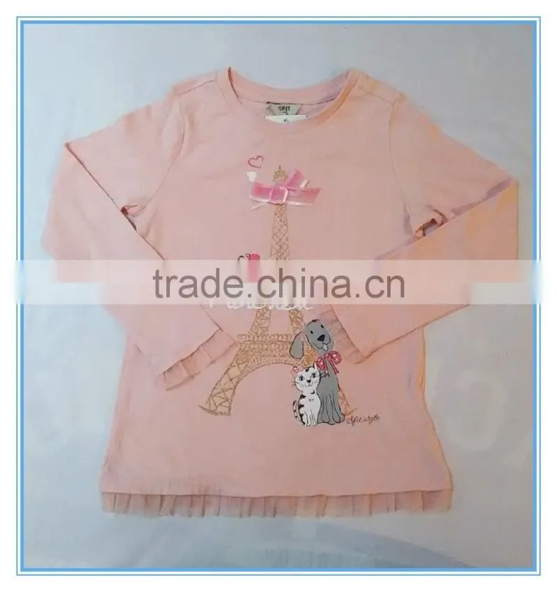 OEM 100% cotton children girls long sleeve shirt, girls t shirts with printing