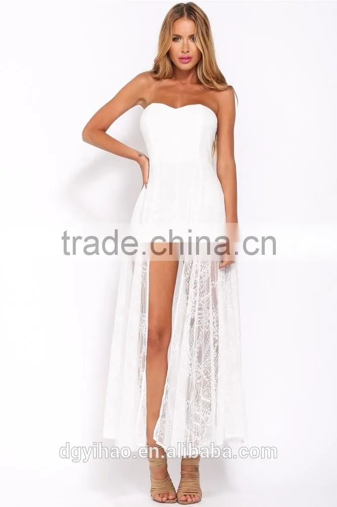Custom White Lace Dress/White Lace Half Sleeve Dress/White Lace See-through Prom Dress Wholesale dress