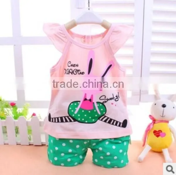 Little Girls Easter Ruffled Cute 2pcs Top Matching polka dot Bunny Top Capris Pants Boutique Cotton Summer Outfit Clothing Sets