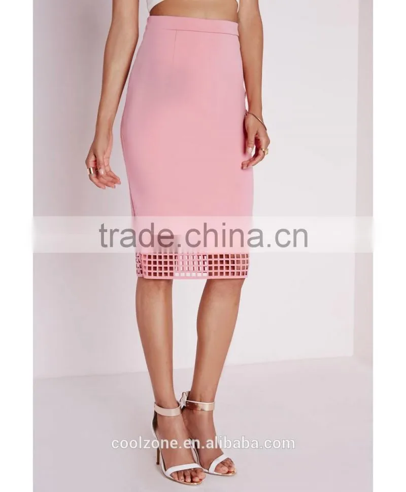 Wholesale high waist grid pattern pencil skirt lady midi skirts
