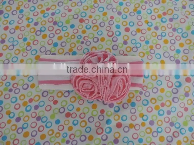 mom&me craft flower hairband 2016 stripe cotton elastic headband with three ruffle flower kids hairwear wholesale