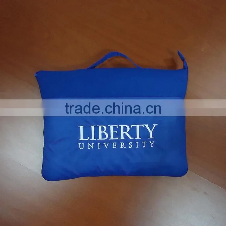 shaoxing gaoxuan blue embroideried brand logo with handle pocket blanket