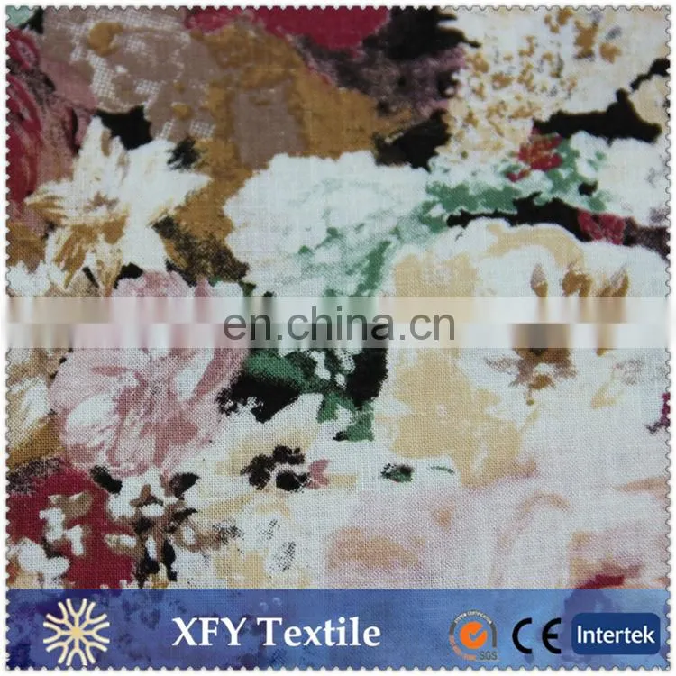 2016 linen cotton blend woven print fabric