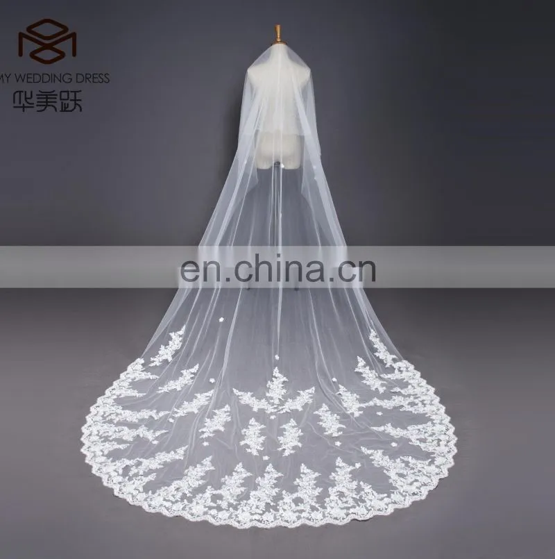 long Ivory Lace Trim Wedding Veils 2017 white Bridal Veils Wedding Accessories