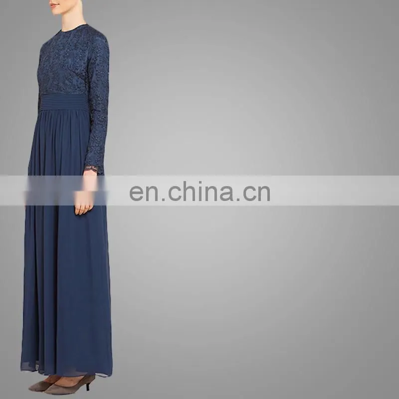 China OEM Service Muslim Women Prom Maxi Dress Navy Blue Elegant Islamic Chiffon Abaya