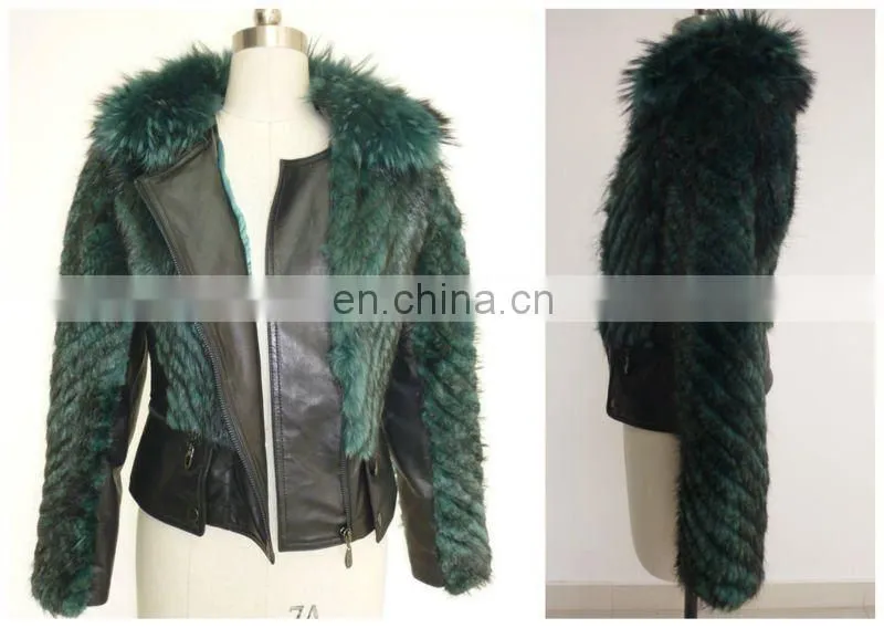 Fashion design ladies Lazy raccoon dog fur coat leather jacket