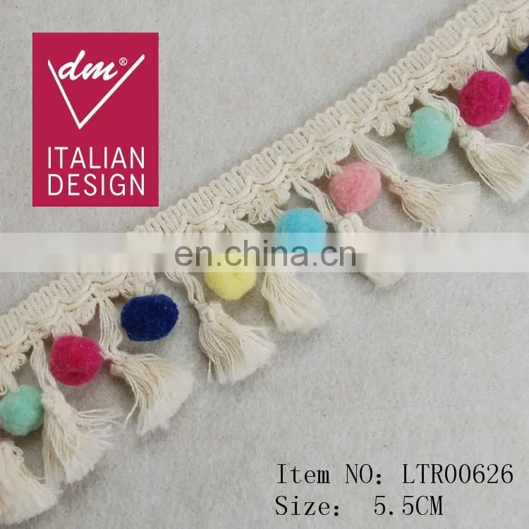 Top fashion multico design cotton pompom fringe tassel trim
