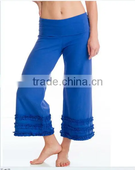 Double ruffle women cotton pants leggings knit ruffle pants