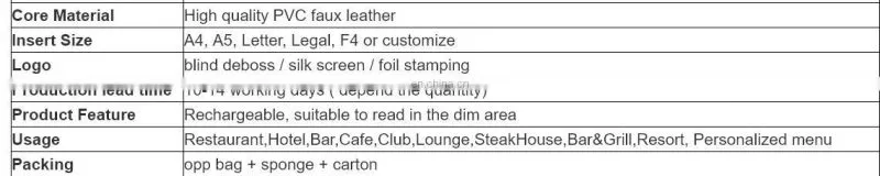 3 pages lighting foldable portable battery operated acrylic material led restaurant menu