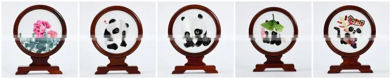 Chinese style multi-pattern silk embroideried furnishing ornaments with a rosewood frame for decoration(D15cm)