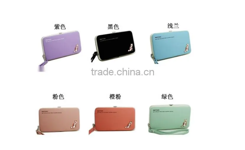 carteira feminina 2015 famous brand wallet high quality PU leather girl cluth Double Zipper purse Decorated with high heeled