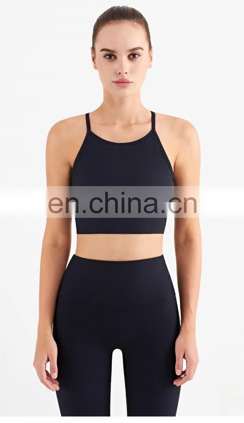 Wholesale New Sports Bra High Neck Support Ribber Clothing Women Active Wear Tops