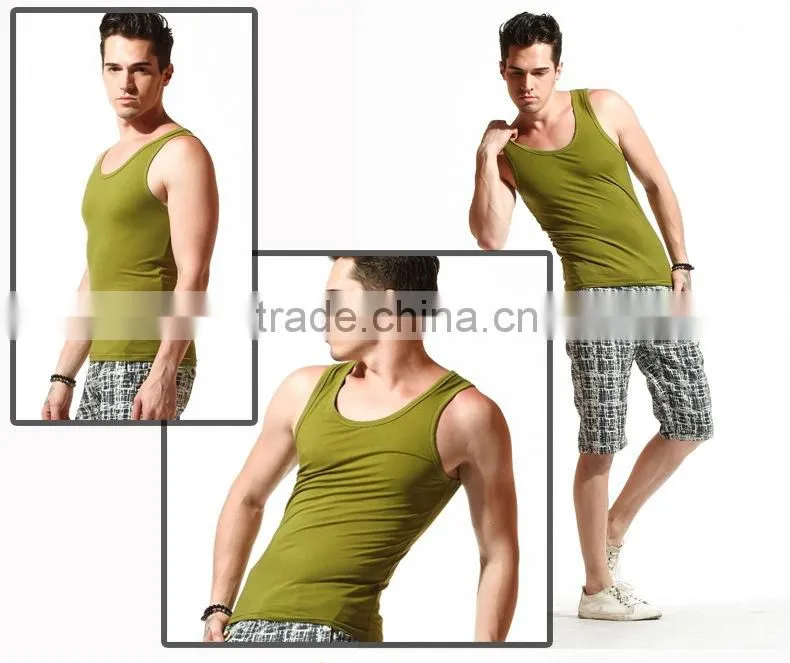 Lycra white color slim tank top for men made in china