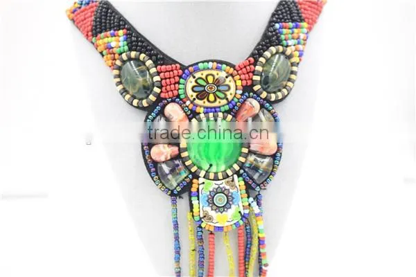 Big bright color bead necklace green crystal tassel bead necklace