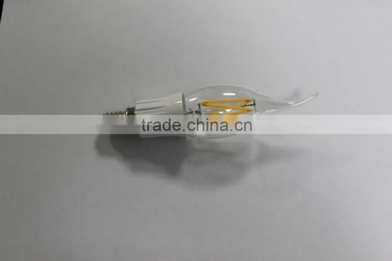 tuv ce rohs C35 2W 120lm/w Clear glass E14/B22/E10 Led filament candle light