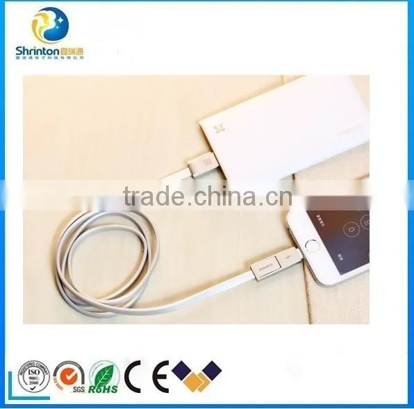 REMAX New Product 2 in 1 USB Cable Metal Connector 2.1A Fast Charging Data Cable For Iphone And Samsung Devices