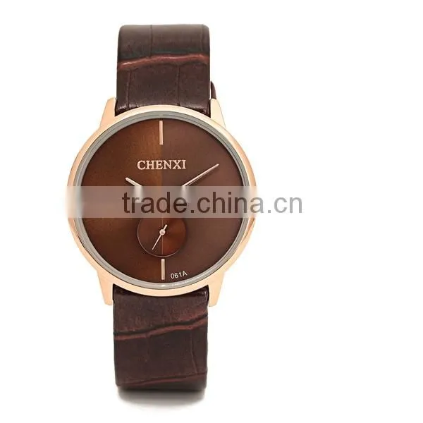 2016 Men Quartz Stainless Steel Back Geniune Leather Wrist Watch