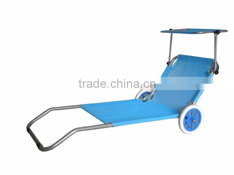 Outdoor Lounge Folding Beach Sleeping Chair Wheels Folding Chair With Sunshade