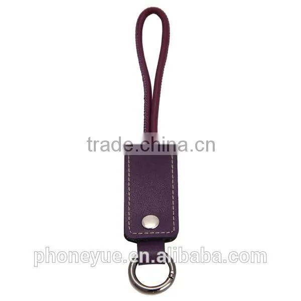 2016 genuine leather metal micro usb cable keychain for samsung